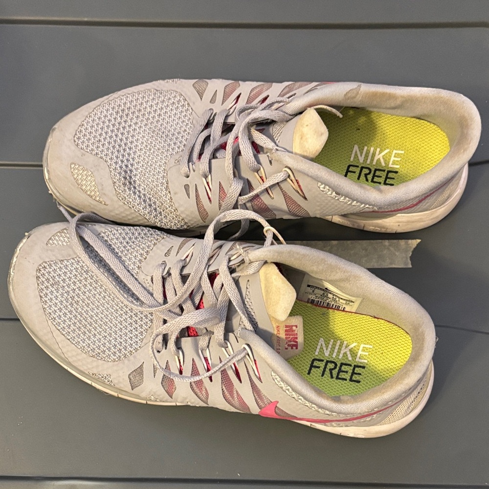Nike free Light Gray and Neon Yellow Women's Running Shoes